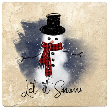FAIRE - Christmas by Krebs Coasters Snowman - Let it Snow Coaster Set Christmas by Krebs - 4" Travertine Coasters -